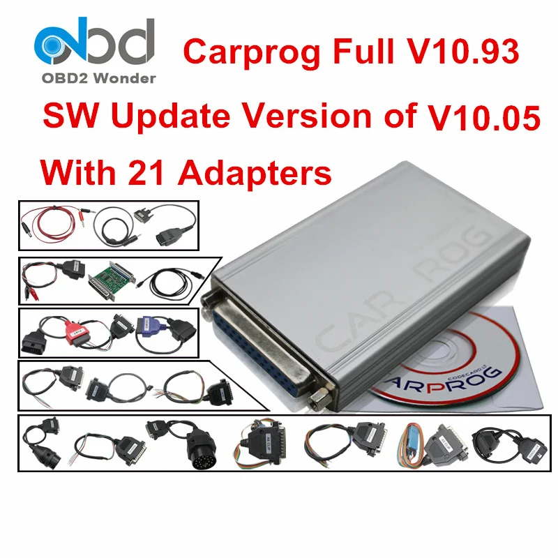 Лучшая цена полный Carprog V10.93 ECU чип Тюнинг инструмент обновление автомобиля Prog V10.05 с 21 адаптерами для подушки безопасности иммобилайзер приборной панели