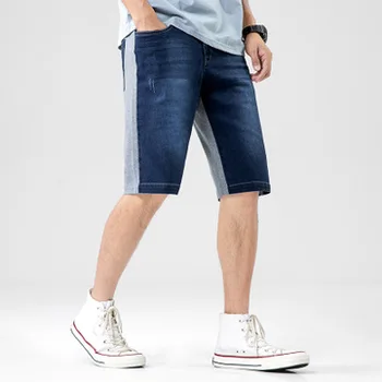 

Men's casual loose two-color five-point jeans summer color matching straight beach breathable shorts jeans Denim shorts