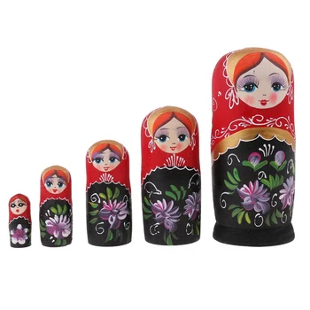 

Creative 5pcs Cute Wooden Matryoshka Doll Handmade Crafts Wood Russian Dolls Matryoshka Set for Kids Gift Toys Home Decoration