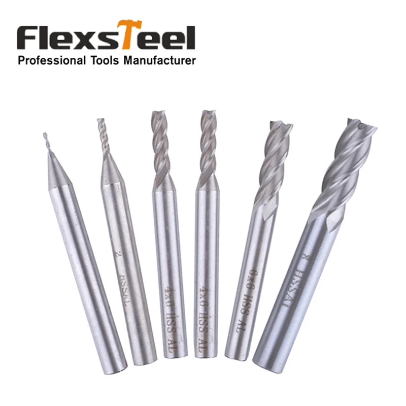 

Flexsteel 6 Pieces 1mm-8mm HSS High Speed Steel Straight Shank 4 Flutes Carbide End CNC Mill Milling Cutter Router Drill Bits
