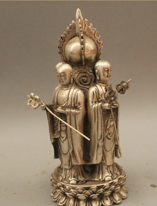

free 7" Chinese Buddhism Silver tetrahedron Tangseng Ksitigarbha Boddhisattva Statue fast