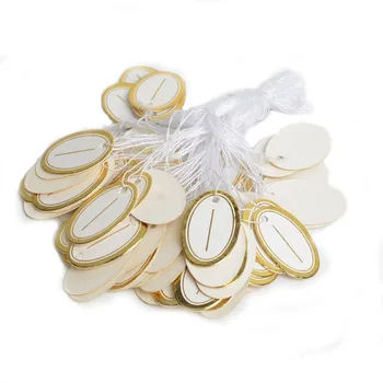 

500pcs Gold Color Oval Paper Tags Price Display Price Labels Pricing Tags With Strings Luggage Wedding Note Blank price Hang tag