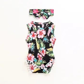 

New Born Baby Girls Summer Slereveless Body Suit Infant Girls Printed Floral Clothing Suit Fringe Jumpsuits Baby Pastoral Dress