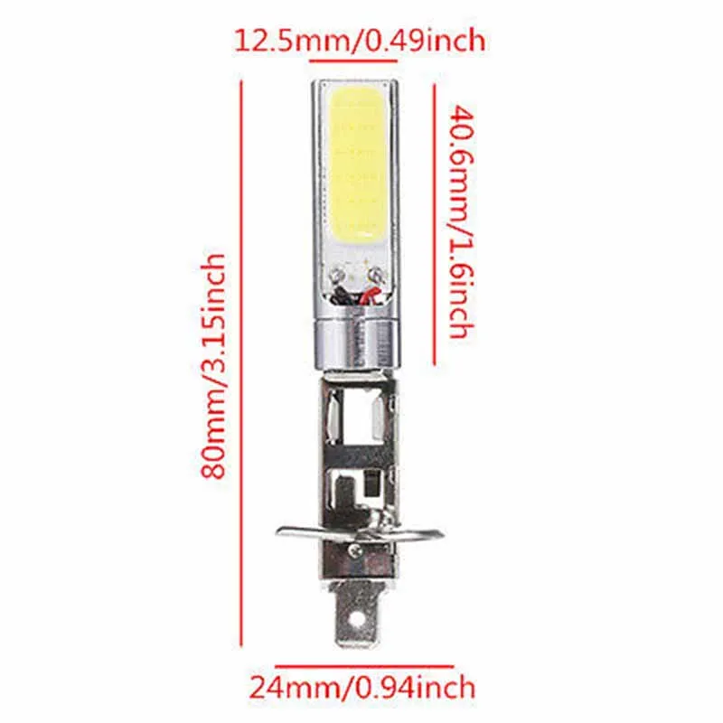2pcs/lot DC 12V H1 COB LED Car Fog Light Headlight DRL Daytime Running Light Replacement Bulb Super Bright White Lighting Lamp