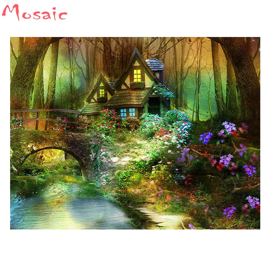 

Full square diamond embroidery"forest house"home decoration diy 5d diamond painting Cross Stitch landscape rhinestone Mosaic art
