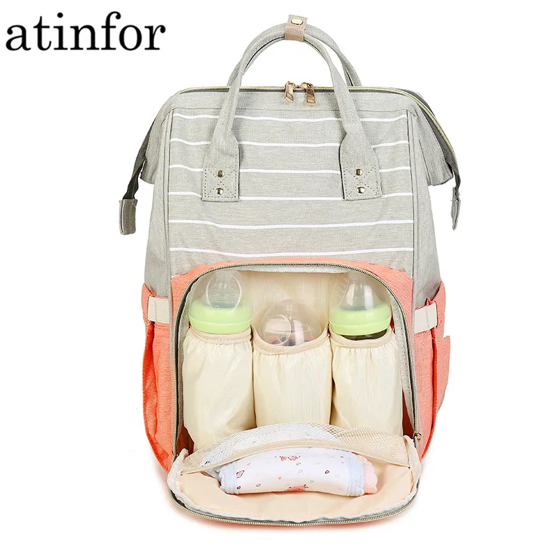 Waterproof Striped Mummy Backpack Travel Stroller Bagpack Women Baby