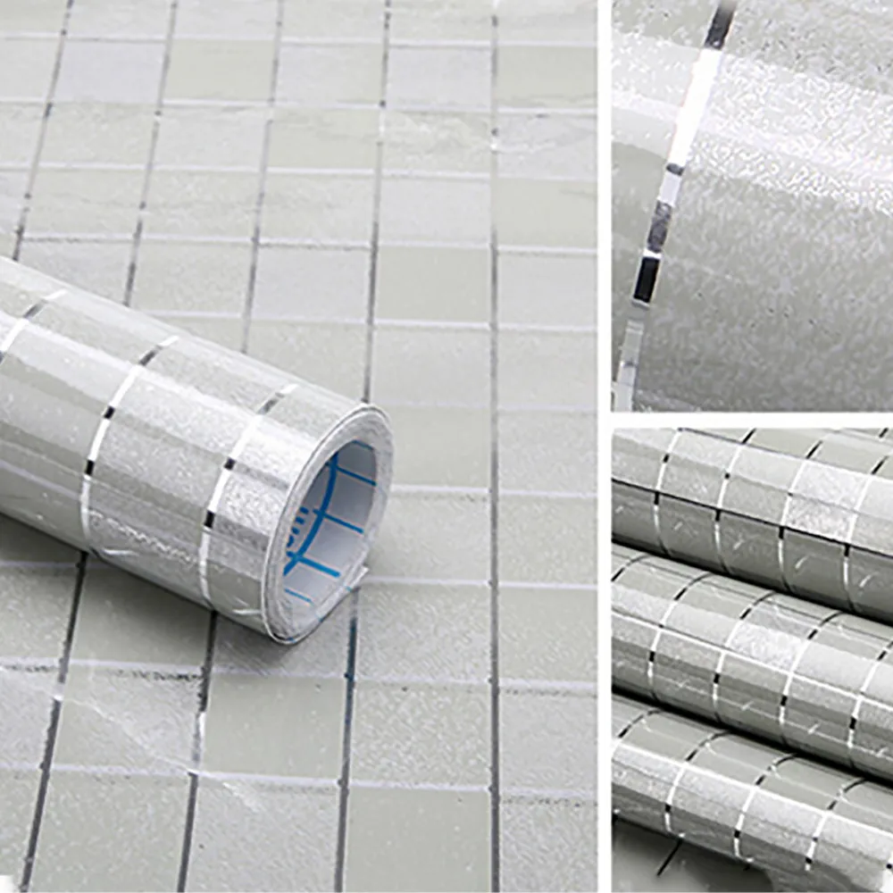 

Bathroom Kitchen Waterproof Self-adhesive plaid Wall paper Waterproof Foil Stickers Anti-oil Wrap Tile Wall Stickers New arrival