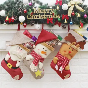 

creative Merry Christmas 23.5x45x26.5cm santa claus/elk/snowboy Christmas tree stand Hanging candy bag sock Gift party decor