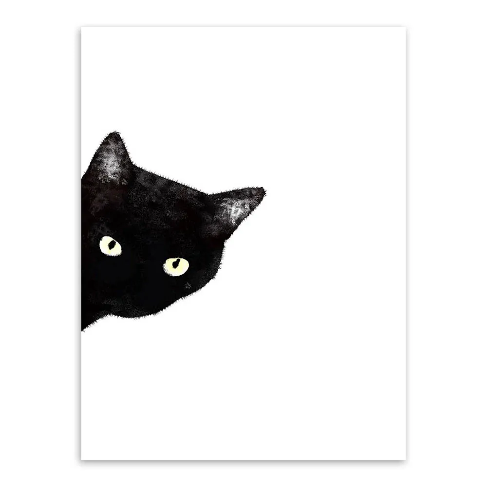 Акварельная черная голова кошки Милый Постер с животными скандинавские Дети Детская комната настенные картины с художественной печатью домашний декор холст живопись на заказ - Цвет: black cat peek left