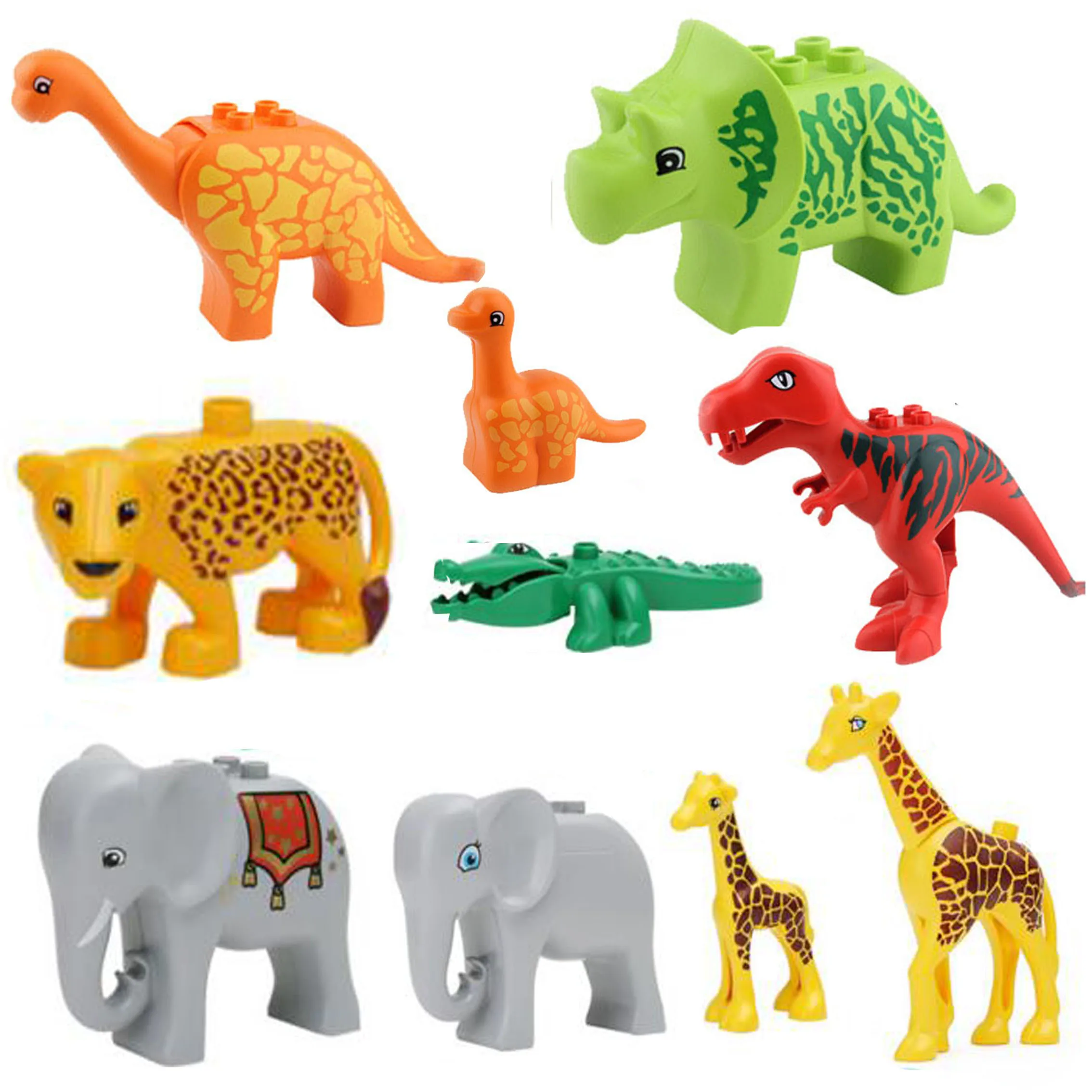 Duplos Animal Model Figures Big Building Block Sets Elephant Lion Dinosaur Ocean world font b toys