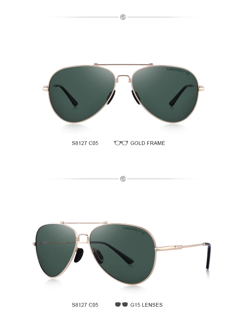 MERRYS, дизайнерские мужские классические солнцезащитные очки пилота, HD поляризационные солнцезащитные очки, титановые, с памятью, сплав, мост, защита UV400, S8127