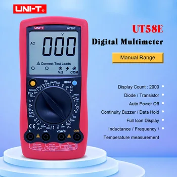 

UNI-T UT58E Digital Multimeter AC DC Voltmeter Full Icon LCD DisplayTemperature Frequency Capacitance Diode Transistor