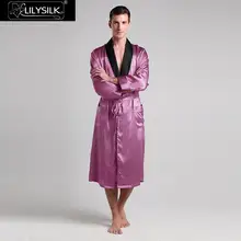 LilySilk халат, пижама, кимоно для мужчин, чистый 100 шелк, 22 momme, длинный рукав, контрастный воротник, роскошная распродажа