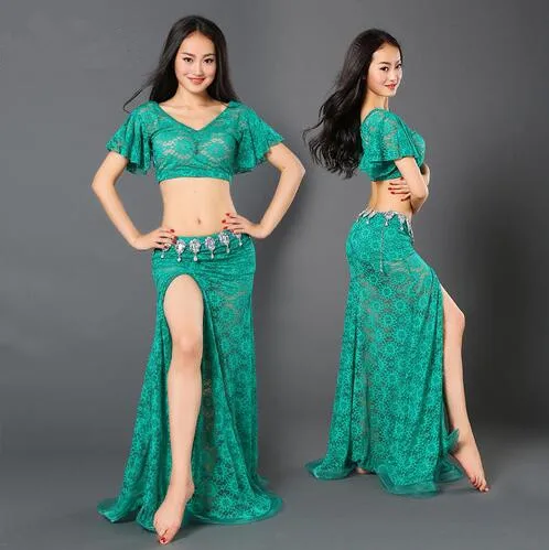 

2017 Bellydance For Oriental Dance Costumes Woman Square Latin Belly Suits Top&skirt With Safety Pants Performance Wear Zm050
