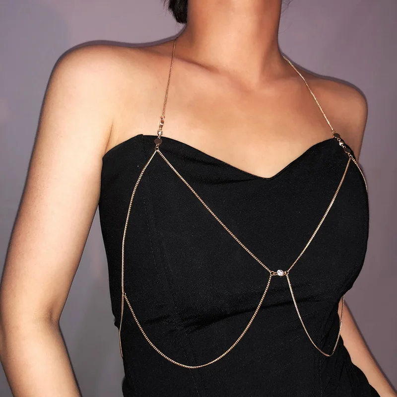 New European Sexy Multilayer Rhinestone Metal Body Chains Ladies