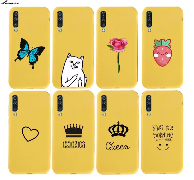 

Lamocase Painted Case For Samsung Galaxy A50 Silicone Soft TPU Cases For Samsung A40 A10 A30 A70 Cover rose Cute yellow Bags