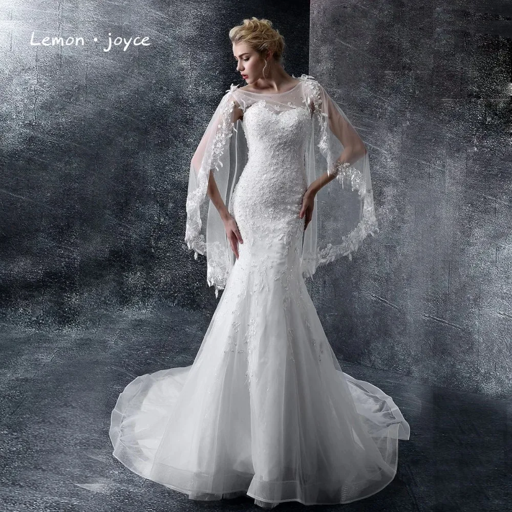 

Lemon joyce Mermaid Wedding Dresses with Jacket Appliques Embroidery Fashion New Bridal Dress Court Train Wedding Gown