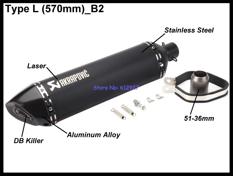 JOHOTAKI: длина 570 мм на входе 51 мм универсальный глушитель выхлопной трубы мотоцикла Escape Akrapovic лазерная маркировка с DB Killer - Цвет: Type L (570mm) B2
