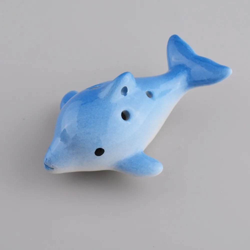Cute Blue Dolphin Shape Ocarina Flute Musical Instrument 6 Holes