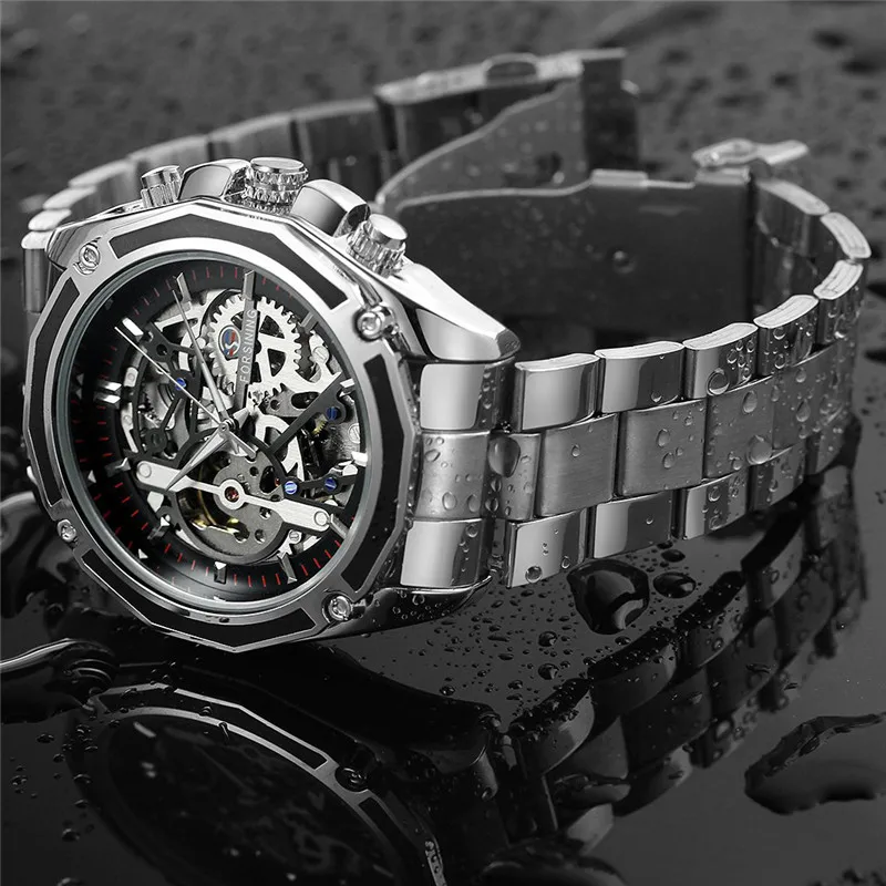 FORSINING автоматические механические мужские наручные часы, военные спортивные мужские часы, лучший бренд, роскошные стальные скелетоны, водонепроницаемые мужские часы 004