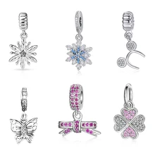 925 Серебряная подвеска, кулон Снежинка бабочка со сверкающим розовый бисер для женщин pandora браслет серебро 925