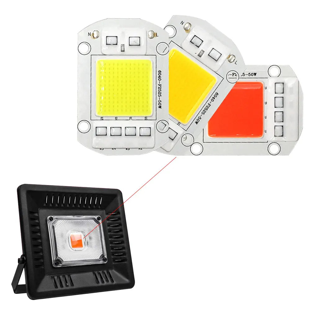 20 Вт, 30 Вт, 50 Вт, 100 Вт, 150 Вт, светодиодный чип COB, лампа переменного тока, 110 В, 220 В, умный IC, без водителя, полный спектр, светодиодный светильник для прожектора, растительный свет