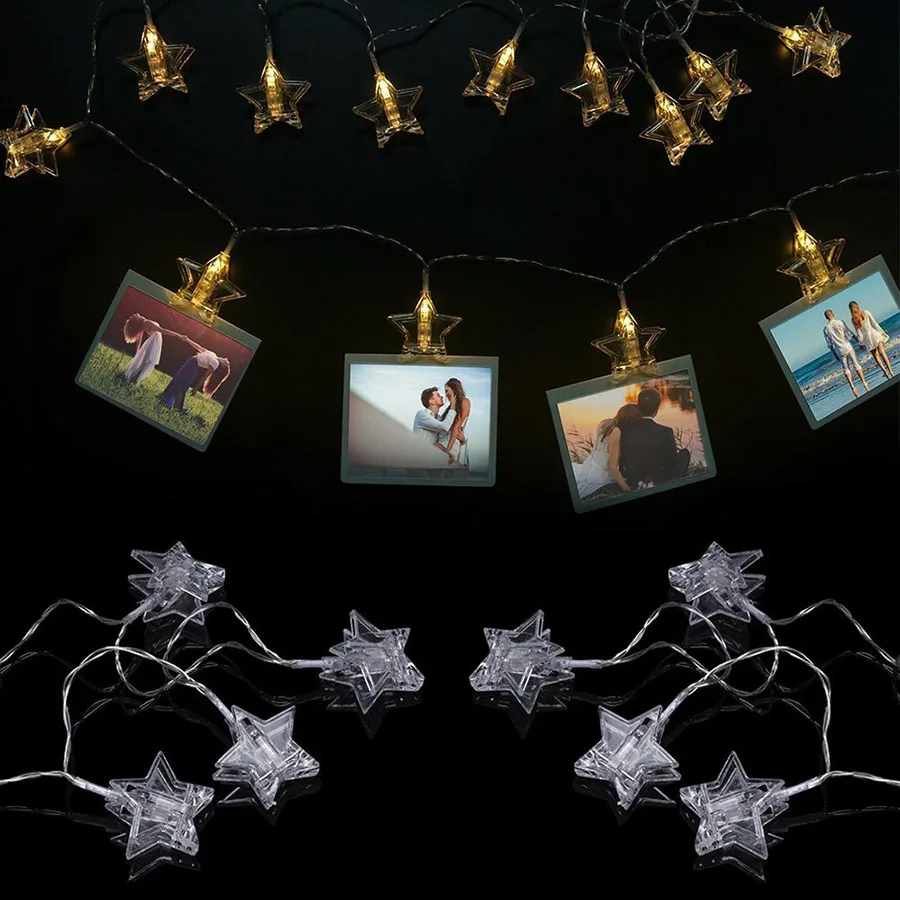 1.5M 3M 6M Photo Card Clip Fairy LED String Light Five-pointed Star Christmas Wedding Party Bedroom Holiday Decoration Garlands 1.5M 3M 6M Photo Card Clip Fairy LED String Light Five-pointed Star Christmas Wedding Party Bedroom Holiday Decoration Garlands
