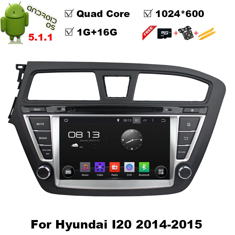 8 Inch 1024*600 Quad Core Android 5.1 Car Radio Stereo For Hyundai I20