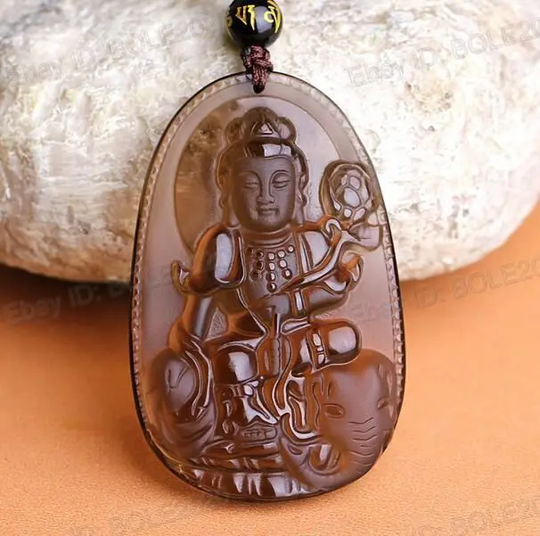 free shipping 100% Natural Clear Obsidian Hand Carved GuanYin Lucky Amulet Pendant + Necklace | Украшения и аксессуары