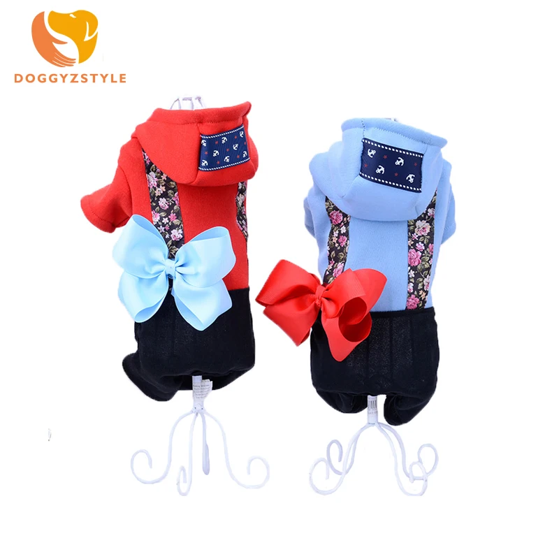 

New Spring Autumn Pet Dog Cat Jumpsuit Clothes Pet Coat Clothing Hooded Bow Tie Jumpsuit Warm Clothes For Dogs S-2XL DOGGYZSTYLE