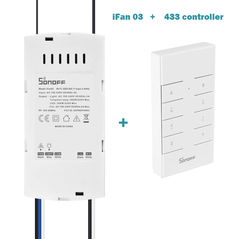 

SONOFF IFan03 Wi-Fi Ceiling Fan And Light Controller Supplied with a 433mhz RF remote controller Remote control by App ewelink