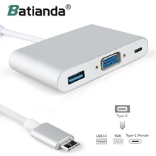 Type C концентратор VGA USB 3,0 разветвитель концентратор USB 3,1 type C VGA Кабель-адаптер для Macbook New Air 13 retina 11 Pro 13 15 16 дюймов