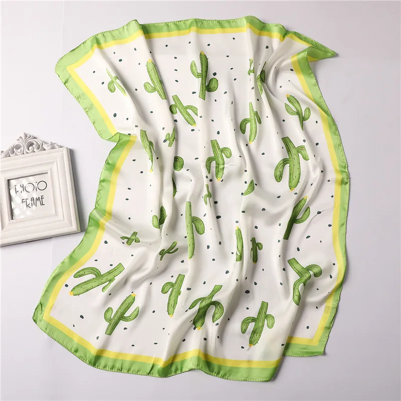 

Women's Square Silk Scarf Soft Summer Shawls and Wraps Female Print Small Office Scarf Foulard Headband Handkerchief 70*70CM