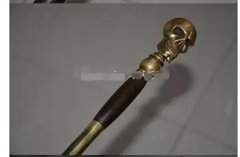 

BRASS Pure Copper Brass Grandpa Good Lucky Chinese Cane walking stick Lobular red sandalwood skulls best collection adornment