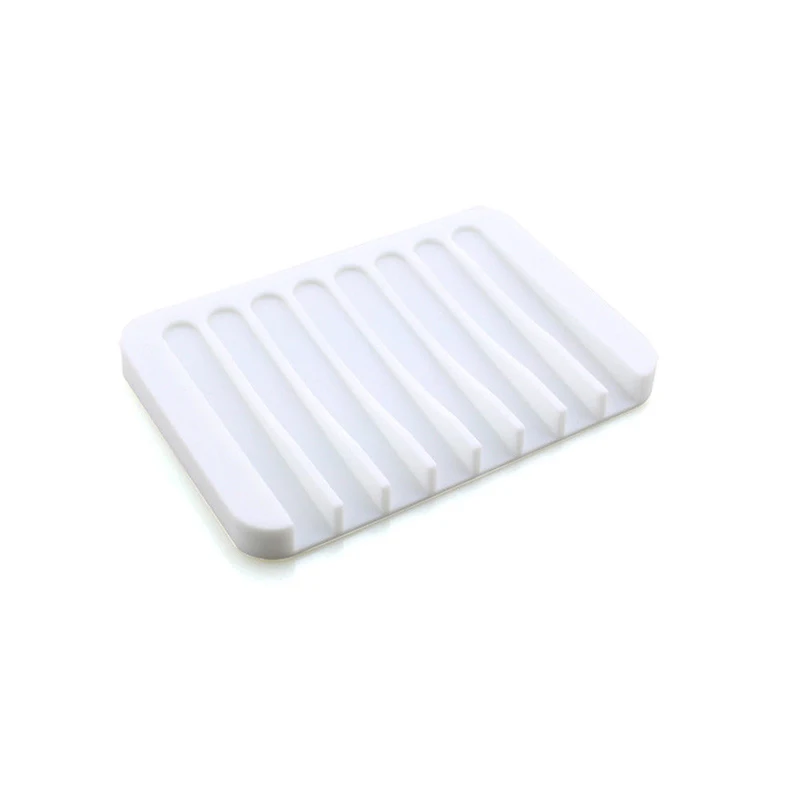 Reusable Eco-friendly Silicone Bathroom Soap Dish Plate Holder Tray Storage Case can CSV - Цвет: White