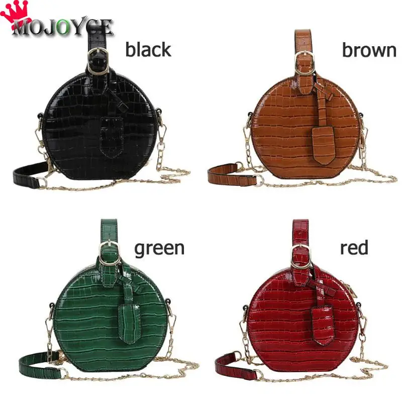 Round Crossbody Messenger Chain Bags Women Girls Personality Leather Shoulder Handbags Purse