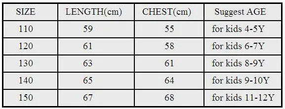 size chart Moana