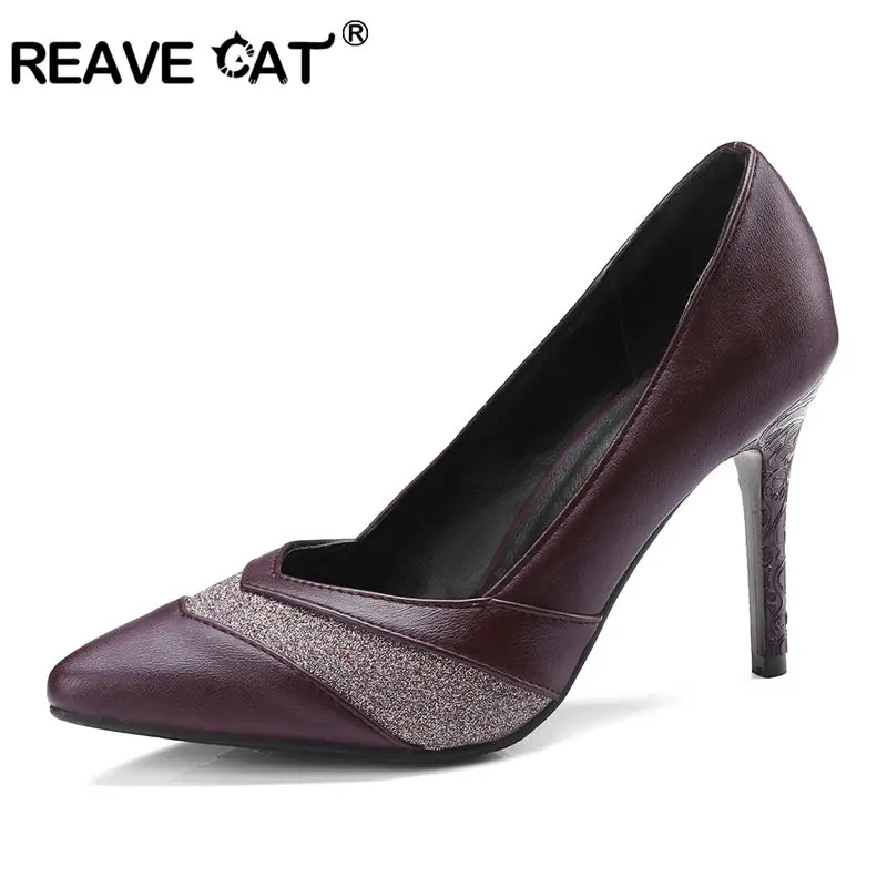 

REAVE CAT Shoes Women Pumps Thin High Heels Shoes Shallow Patchwork Stilettos Footwear Shoes Chaussures Femme Pointed toe A424