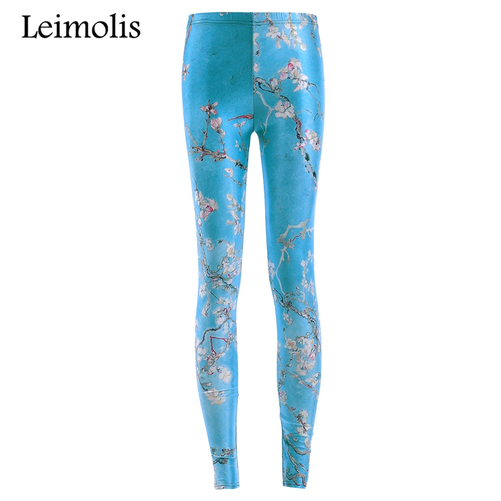 

Leimolis 3D printed blue peach blossom harajuku gothic sexy plus size high waist push up fitness workout leggings women pants