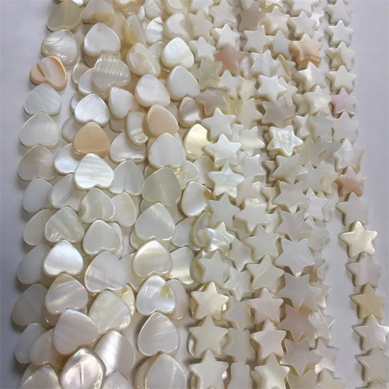 

12MM White Natural Mother of Pearl Shell Five-pointed Star Pentagram Loving Heart Peach Hearts Beads for Jewelry Making DIY Gift