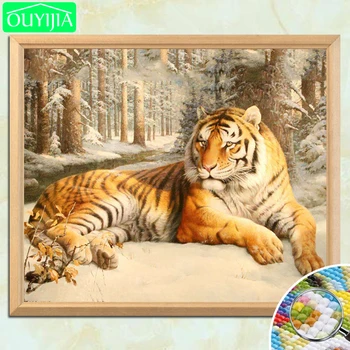 

OUYIJIA Tiger Lying In Snow Forest 5D DIY Diamond Painting Full Square Diamond Embroidery Picture Of Rhinestones Mosaic