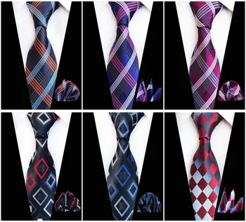 

Business Men's Accessories Set Unique Design Fashion New High Quality Polyester Jacquard 8cm Fashion Plaid Tie Pocket Towel Suit