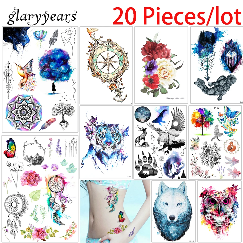 

20 Pieces/lot Body Art Tattoo Sticker Colorful Drawing Cartoon Cat Pattern Design Women Men Temporary Fake Tattoo Sticker Decals