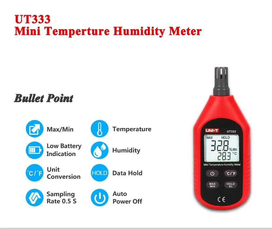 UNI-T UT333 UT333BT мини-измеритель температуры и влажности для помещений и улицы гигрометр с индикацией перегрузки ЖК-подсветкой гигромет