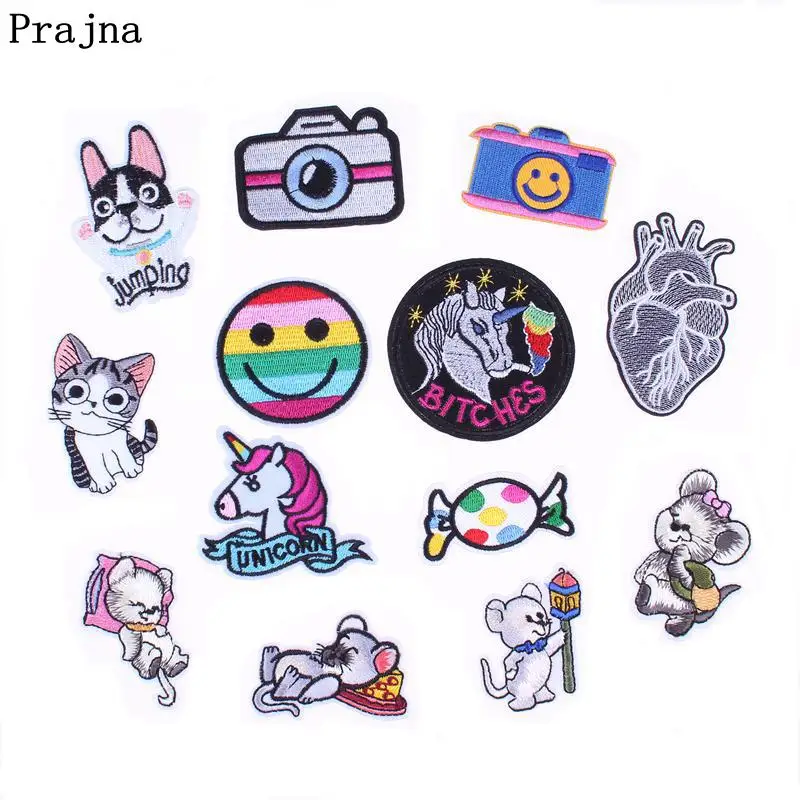 

Prajna Cheap Embroidered Patches Fashion Unicorn Cat Camera Patch Iron On Kids Cute Cartoon Patches For Clothes DIY Appliques