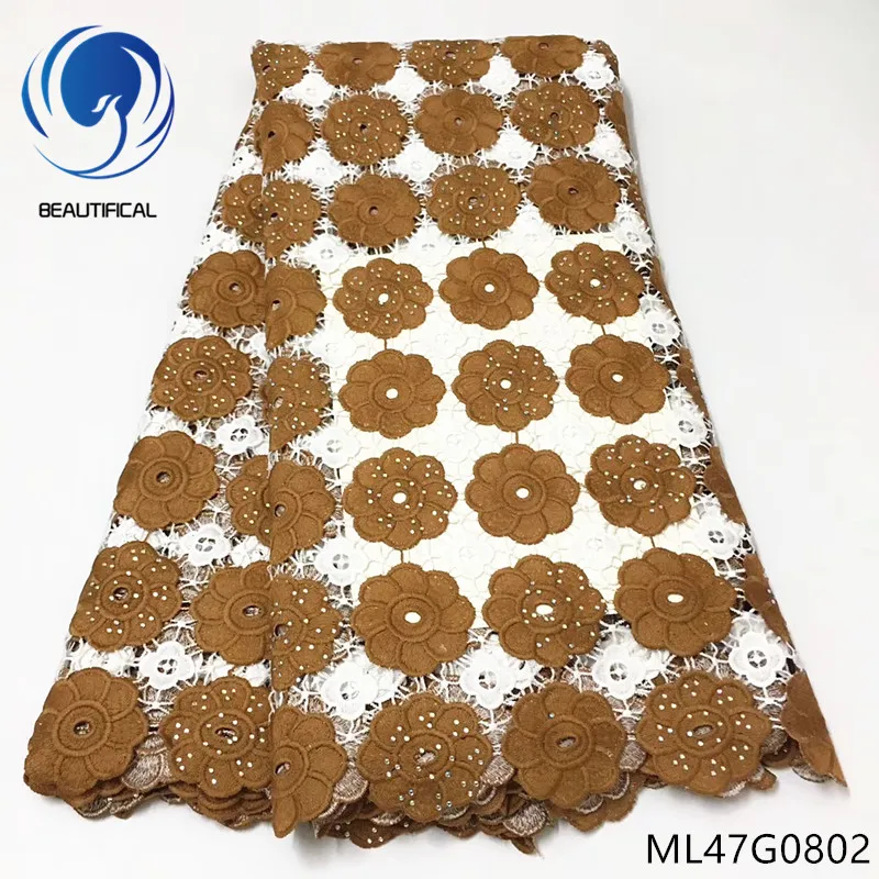 

BEAUTIFICAL Cord lace fabrics for wedding 2019 New two-tone nigerian chemical lace embroidery fabric guipure lace stones ML47G08