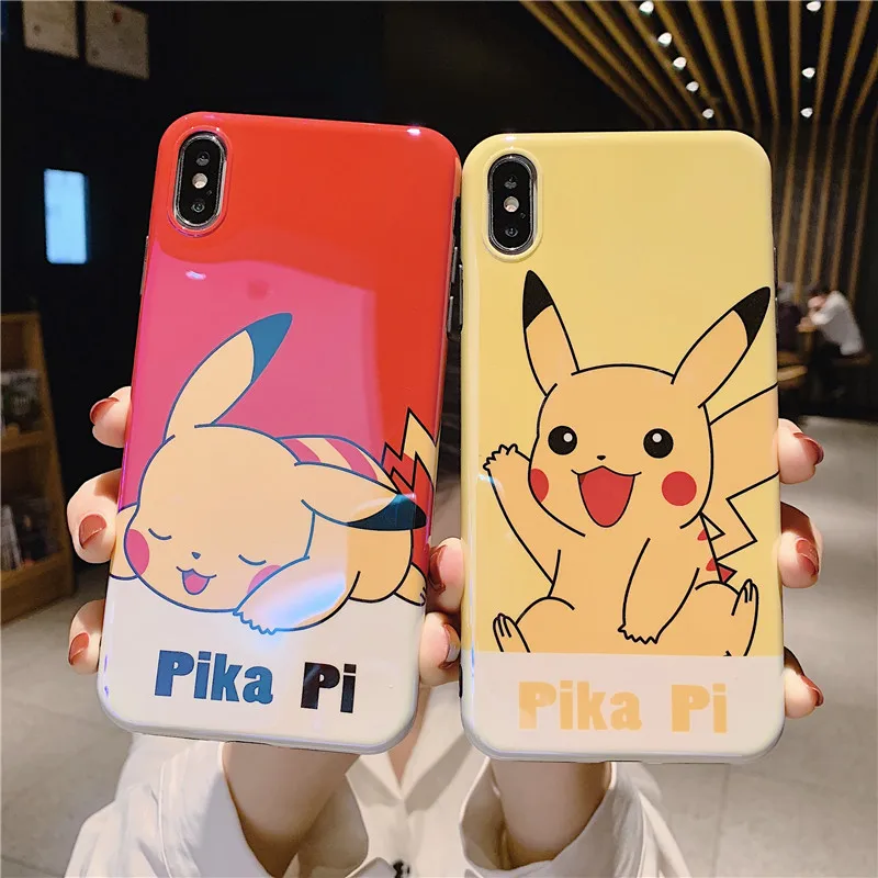 

blue light Cute cartoon Pokemons Pikac IMD Yellow, red soft shell phone Case For Apple iphone 6 6s 7 8 Plus X XS XR MAX case