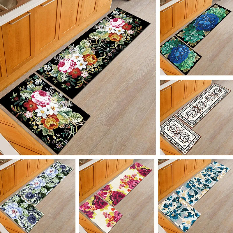 

Floral Print Long Kitchen Mat Cooking Rugs Tatami Floor Mat Bathroom Carpet Dywan Entrance Hallway Door Mats tapis cuisine RC165