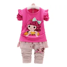 Комплект одежды для малышей от 9 месяцев до 24 месяцев, Милая Кружевная рубашка с принтом для девочек, Штаны Мягкая хлопковая одежда с пышными рукавами на весну и осень для малышей