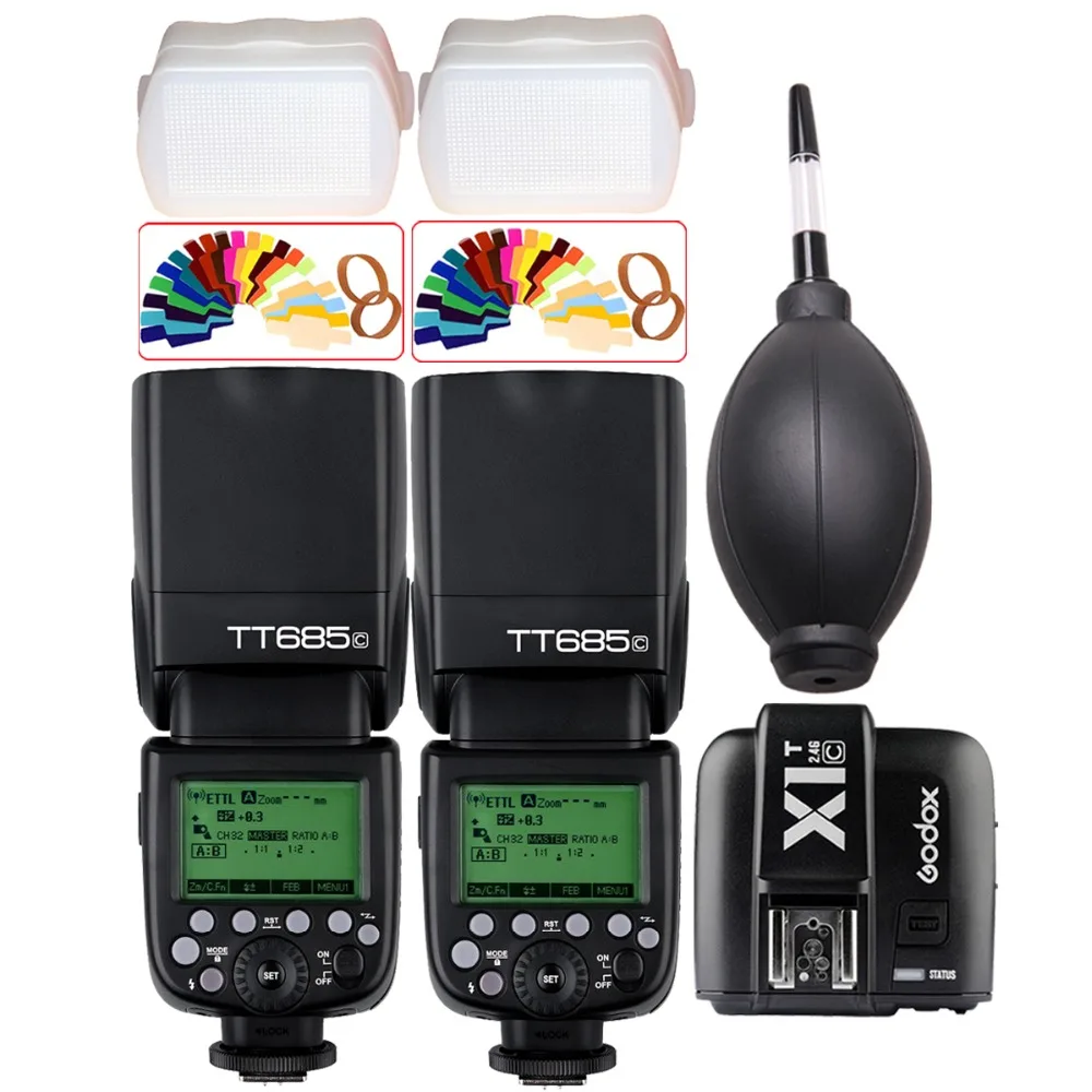 

2x Godox TT685 TT685C 2.4G Wireless E-TTL High-speed sync 1/8000s GN60 Flash Speedlite + X1C-T Transmitter for Canon DSLR Camera